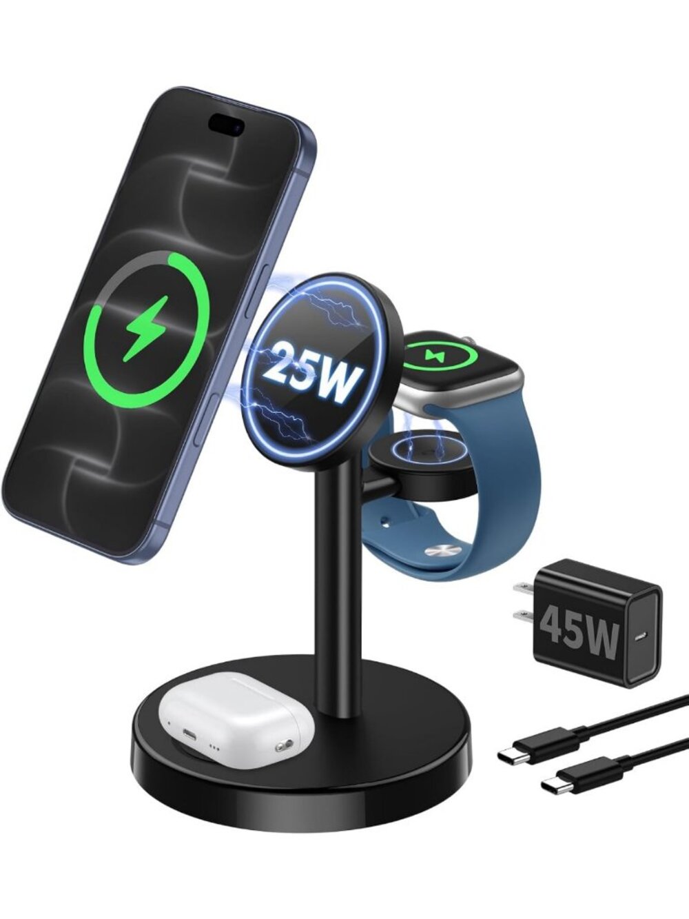 3-in-1 Wireless Fast Charging Station for Apple Devices - 25W MagSafe Compatible